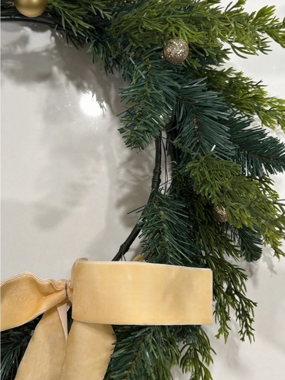 Classic Green Holiday Wreath with Gold Ribbon